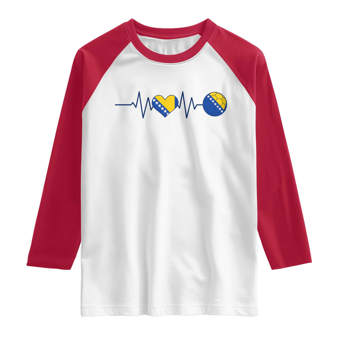 Bosnian Fudbal Heartbeat Raglan Shirt Bosnia And Herzegovina Soccer Fan Gift