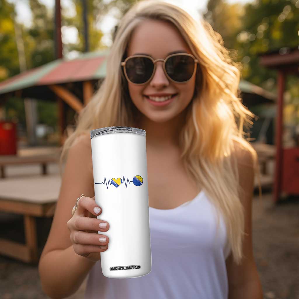 Bosnian Fudbal Heartbeat Skinny Tumbler Bosnia And Herzegovina Soccer Fan Gift