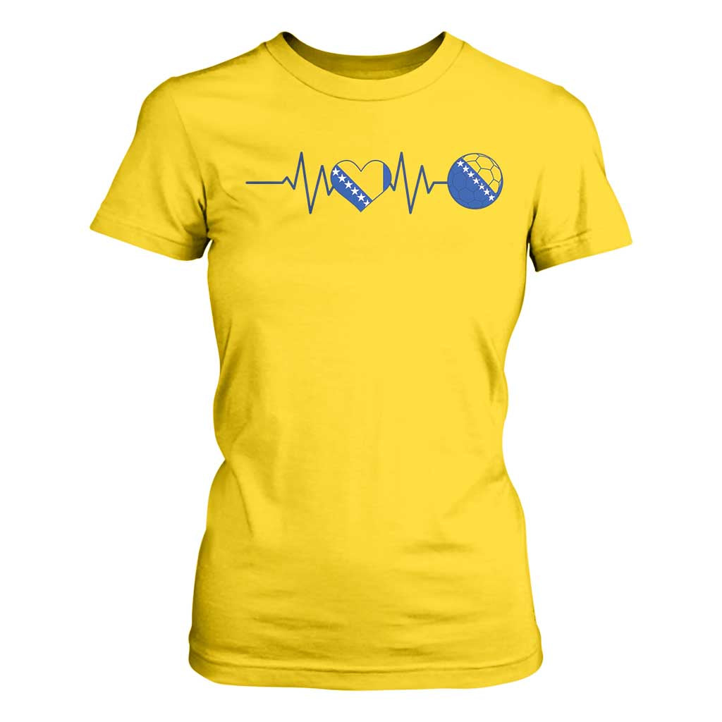 Bosnian Fudbal Heartbeat T Shirt For Women Bosnia And Herzegovina Soccer Fan Gift