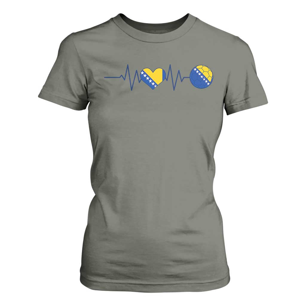 Bosnian Fudbal Heartbeat T Shirt For Women Bosnia And Herzegovina Soccer Fan Gift
