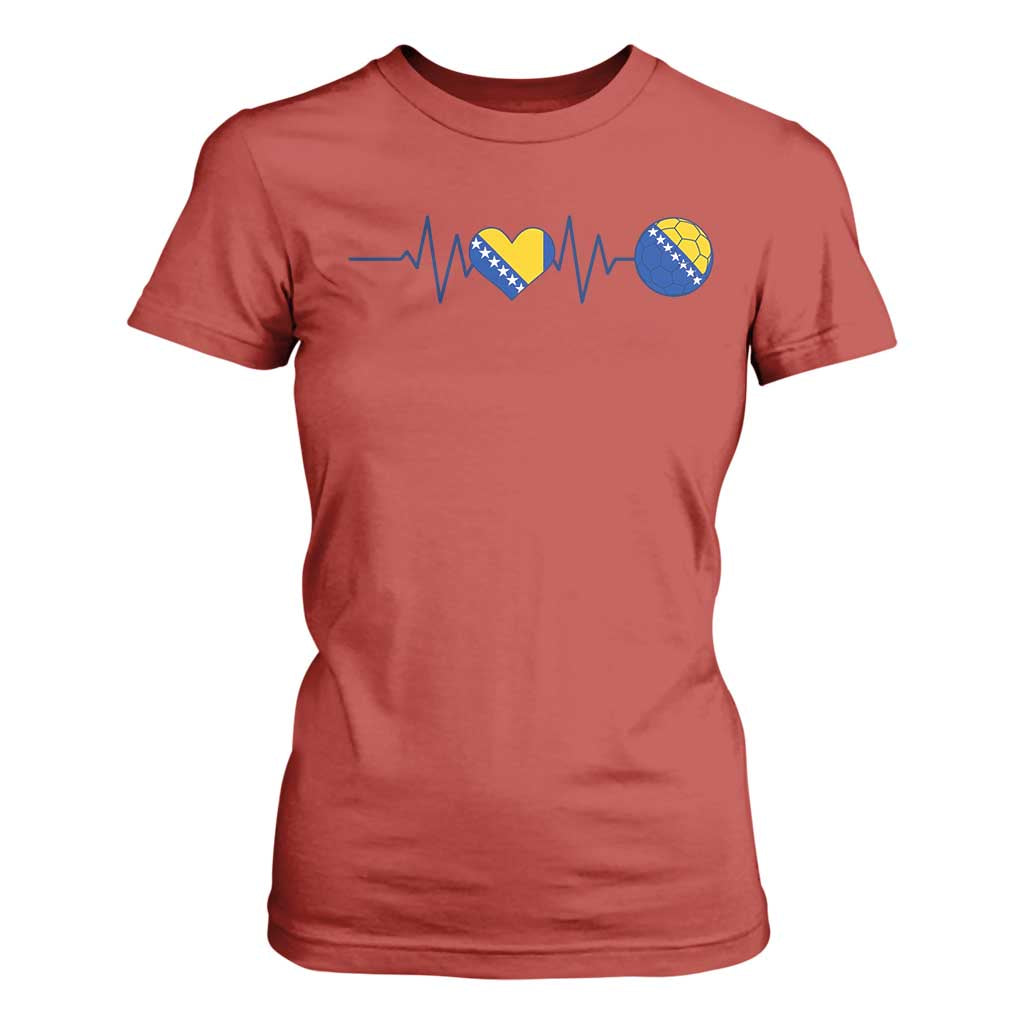 Bosnian Fudbal Heartbeat T Shirt For Women Bosnia And Herzegovina Soccer Fan Gift