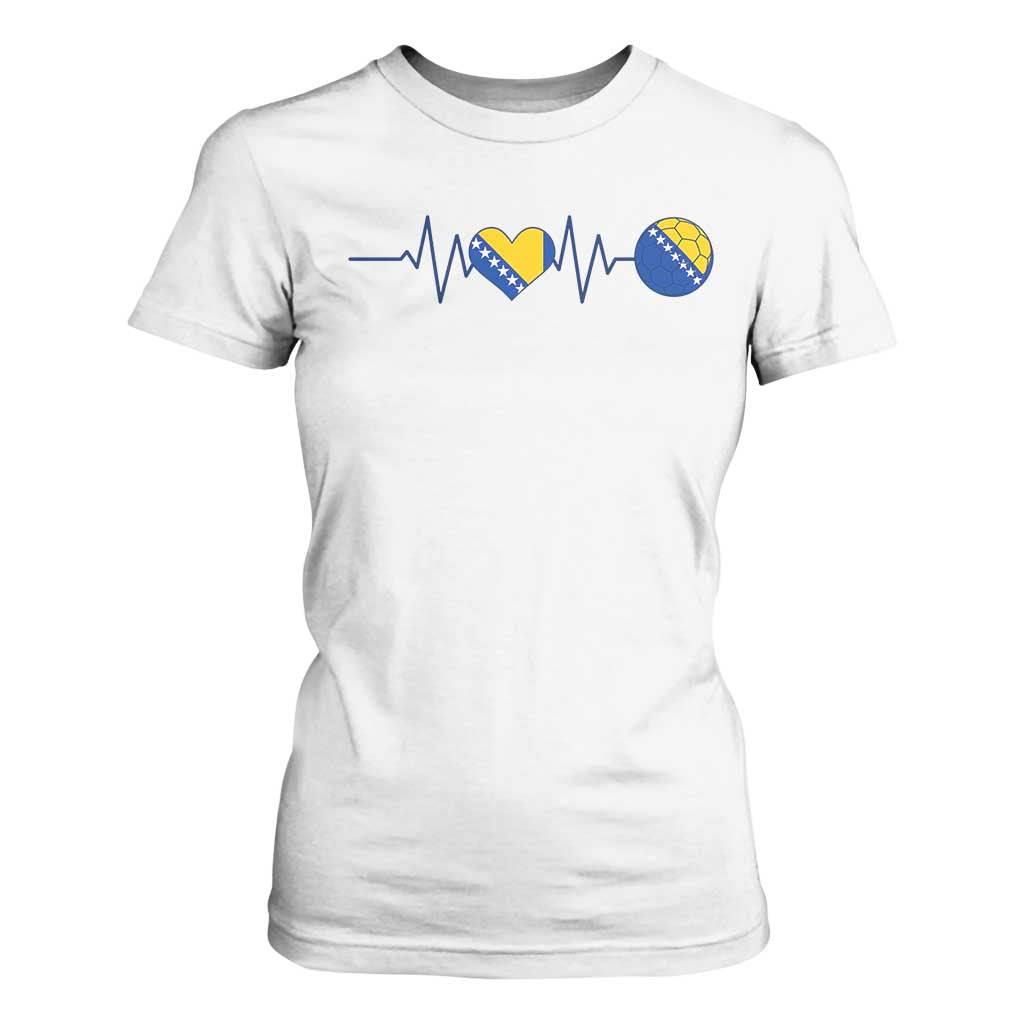 Bosnian Fudbal Heartbeat T Shirt For Women Bosnia And Herzegovina Soccer Fan Gift TS12 White Print Your Wear