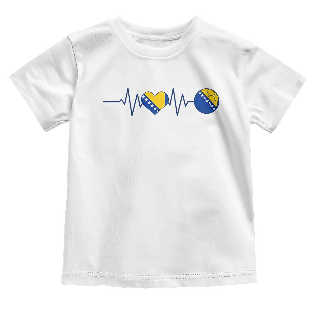 Bosnian Fudbal Heartbeat Toddler T Shirt Bosnia And Herzegovina Soccer Fan Gift TS12 White Print Your Wear