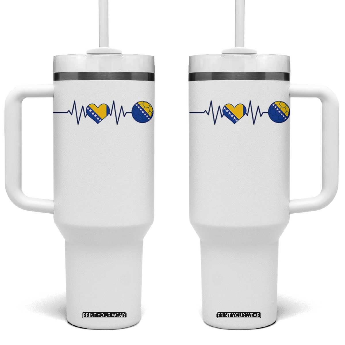 Bosnian Fudbal Heartbeat Tumbler With Handle Bosnia And Herzegovina Soccer Fan Gift