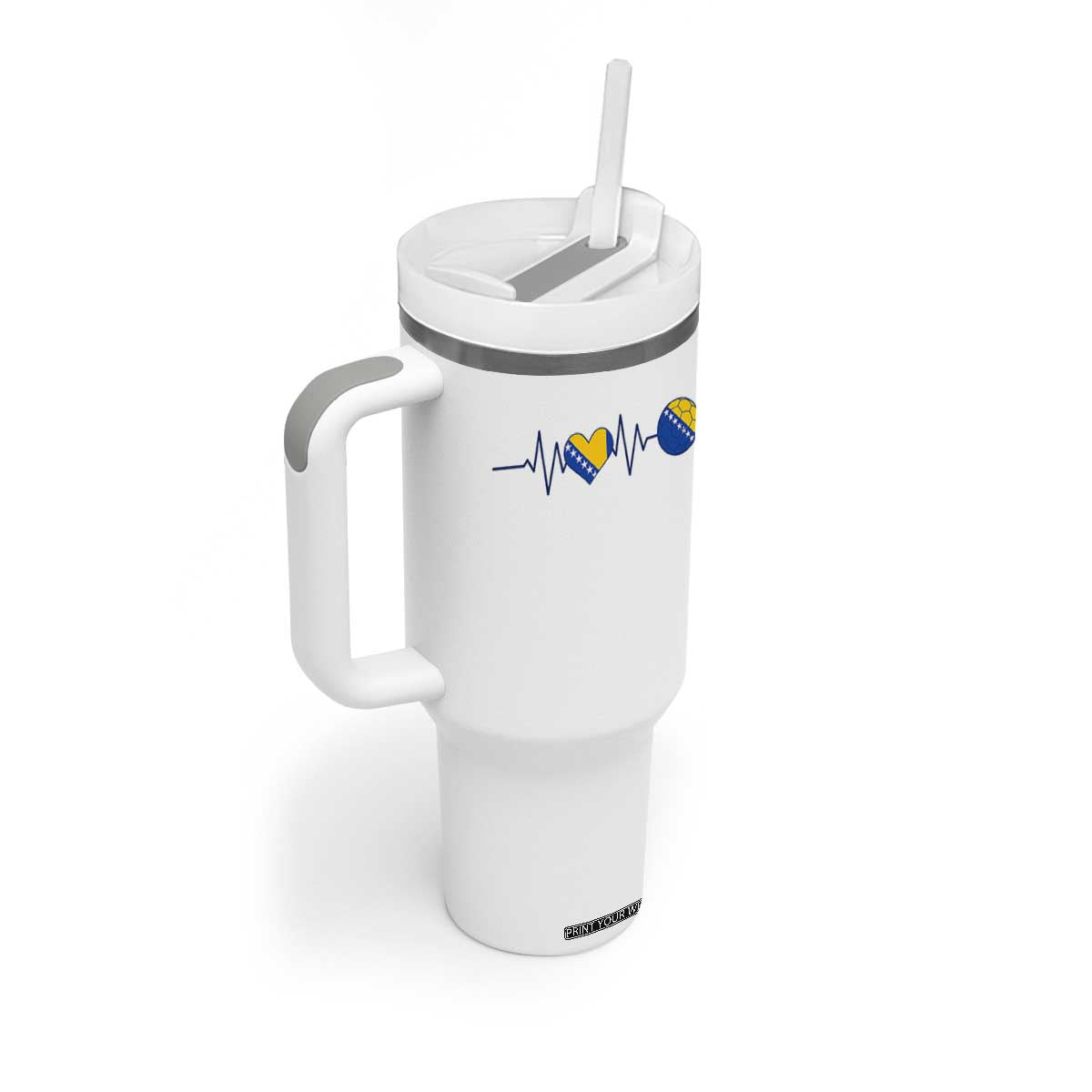 Bosnian Fudbal Heartbeat Tumbler With Handle Bosnia And Herzegovina Soccer Fan Gift