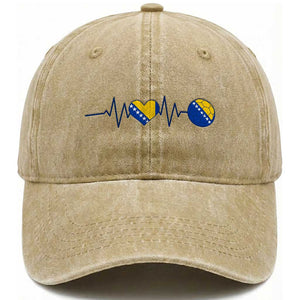 Bosnian Fudbal Heartbeat Washed Cotton Baseball Cap Bosnia And Herzegovina Soccer Fan Gift