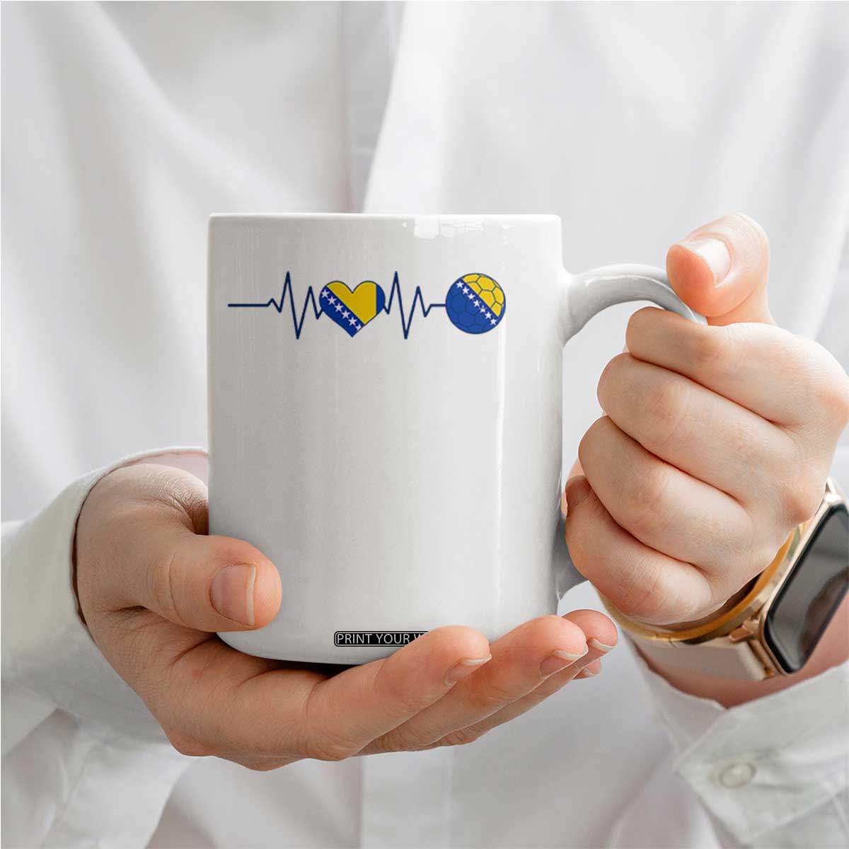 Bosnian Fudbal Heartbeat Coffee Mug Bosnia And Herzegovina Soccer Fan Gift