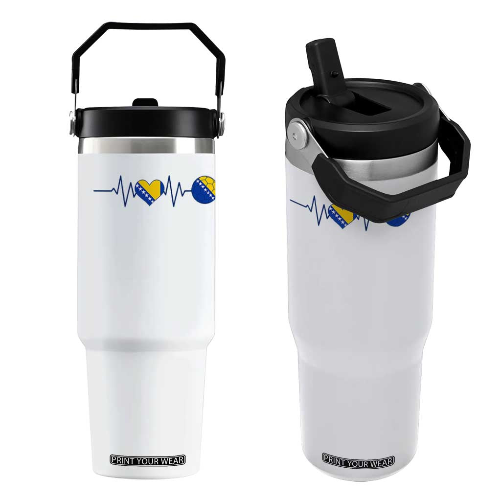 Bosnian Fudbal Heartbeat Flip Straw Tumbler Bosnia And Herzegovina Soccer Fan Gift