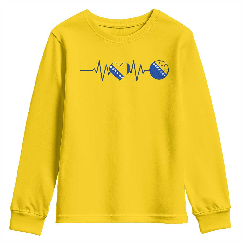 Bosnian Fudbal Heartbeat Youth Sweatshirt Bosnia And Herzegovina Soccer Fan Gift