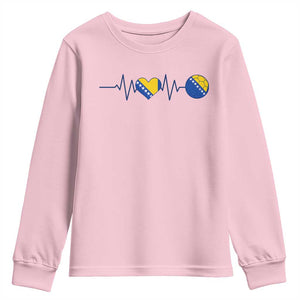 Bosnian Fudbal Heartbeat Youth Sweatshirt Bosnia And Herzegovina Soccer Fan Gift
