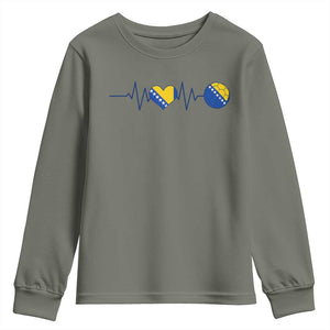 Bosnian Fudbal Heartbeat Youth Sweatshirt Bosnia And Herzegovina Soccer Fan Gift