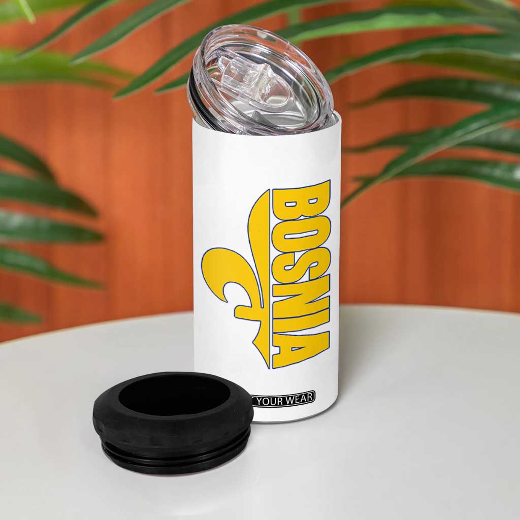 Bosnian Fleur De Lis Flag 4 in 1 Can Cooler Tumbler Proud Bosnia Heritage Gift