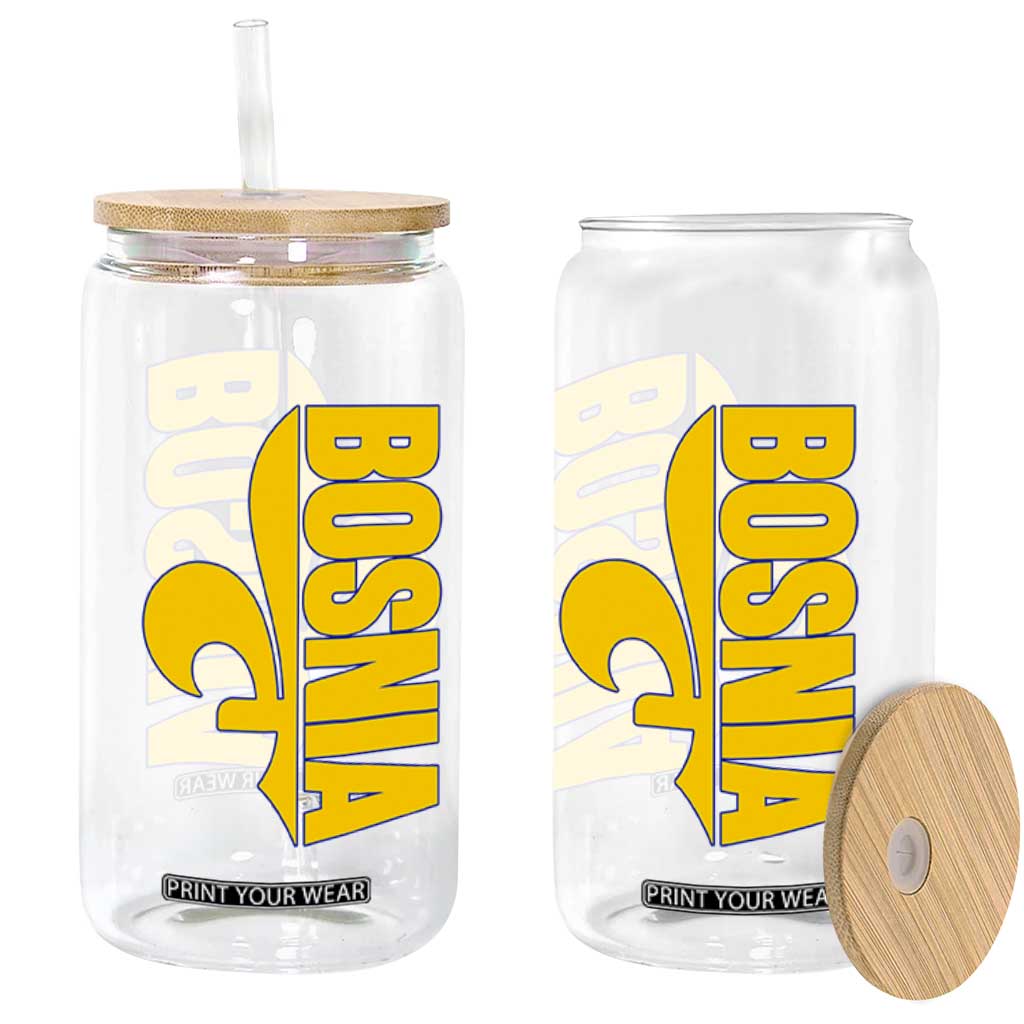 Bosnian Fleur De Lis Flag Glass Can Proud Bosnia Heritage Gift