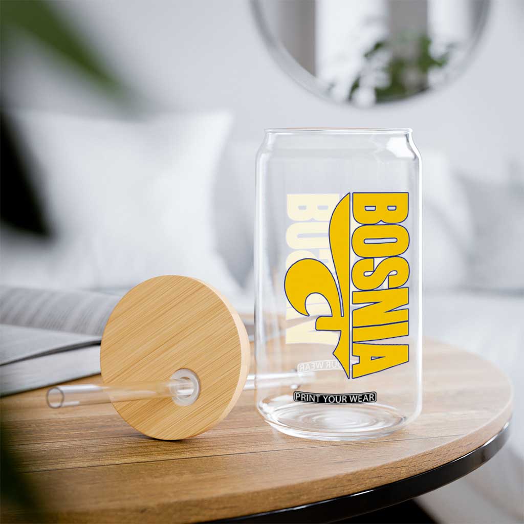 Bosnian Fleur De Lis Flag Glass Can Proud Bosnia Heritage Gift