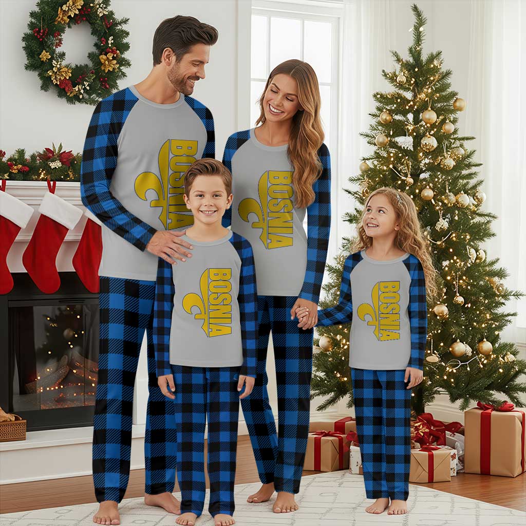 Bosnian Fleur De Lis Flag Plaid Pajama Set Proud Bosnia Heritage Gift
