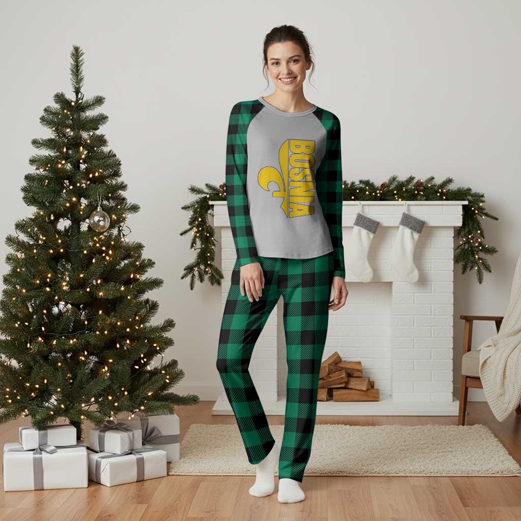 Bosnian Fleur De Lis Flag Plaid Pajama Set Proud Bosnia Heritage Gift