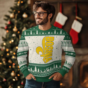Bosnian Fleur De Lis Flag Ugly Christmas Sweater Proud Bosnia Heritage Gift