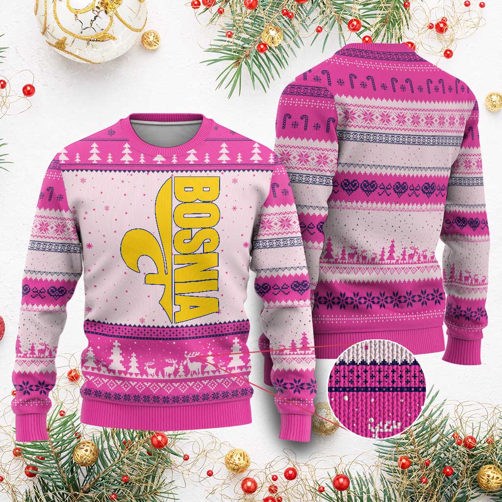 Bosnian Fleur De Lis Flag Ugly Christmas Sweater Proud Bosnia Heritage Gift