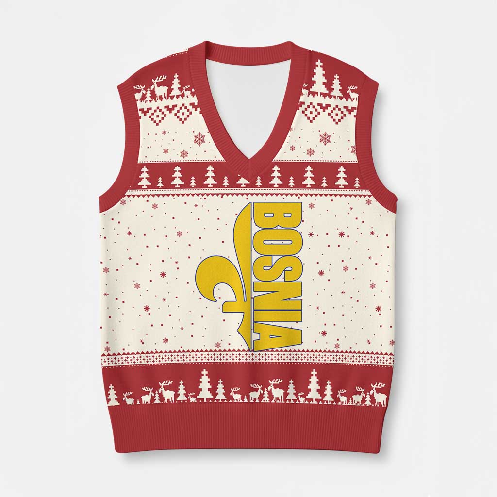 Bosnian Fleur De Lis Flag V-Neck Knit Sweater Vest Proud Bosnia Heritage Gift