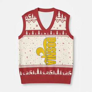 Bosnian Fleur De Lis Flag V-Neck Knit Sweater Vest Proud Bosnia Heritage Gift