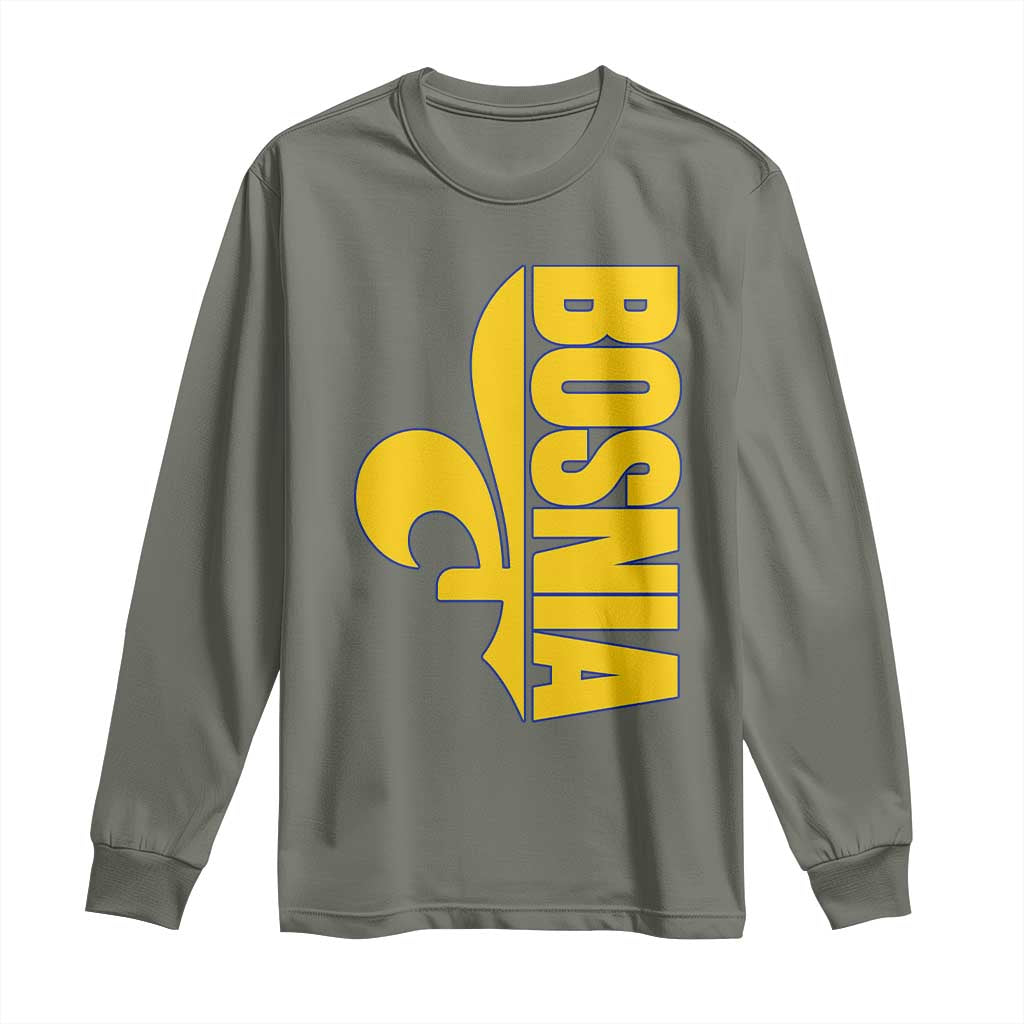 Bosnian Fleur De Lis Flag Long Sleeve Shirt Proud Bosnia Heritage Gift