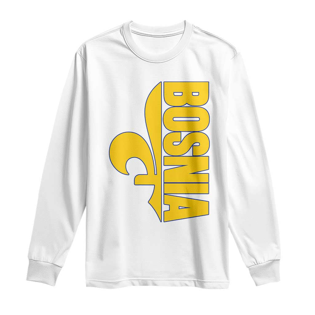 Bosnian Fleur De Lis Flag Long Sleeve Shirt Proud Bosnia Heritage Gift TS12 White Print Your Wear