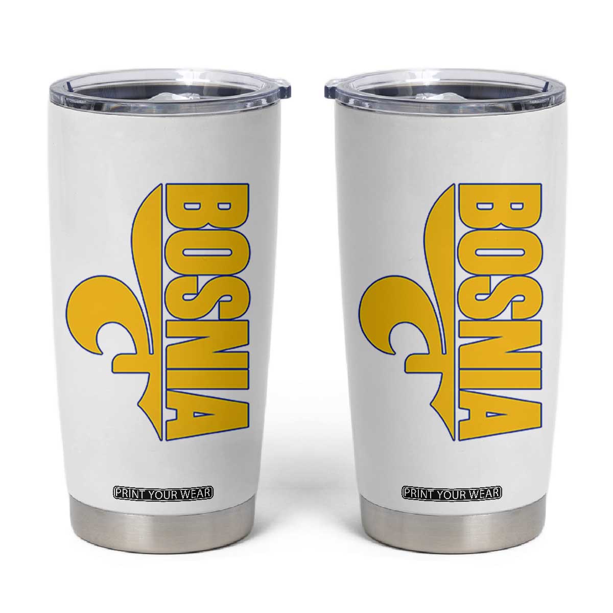 Bosnian Fleur De Lis Flag Tumbler Cup Proud Bosnia Heritage Gift