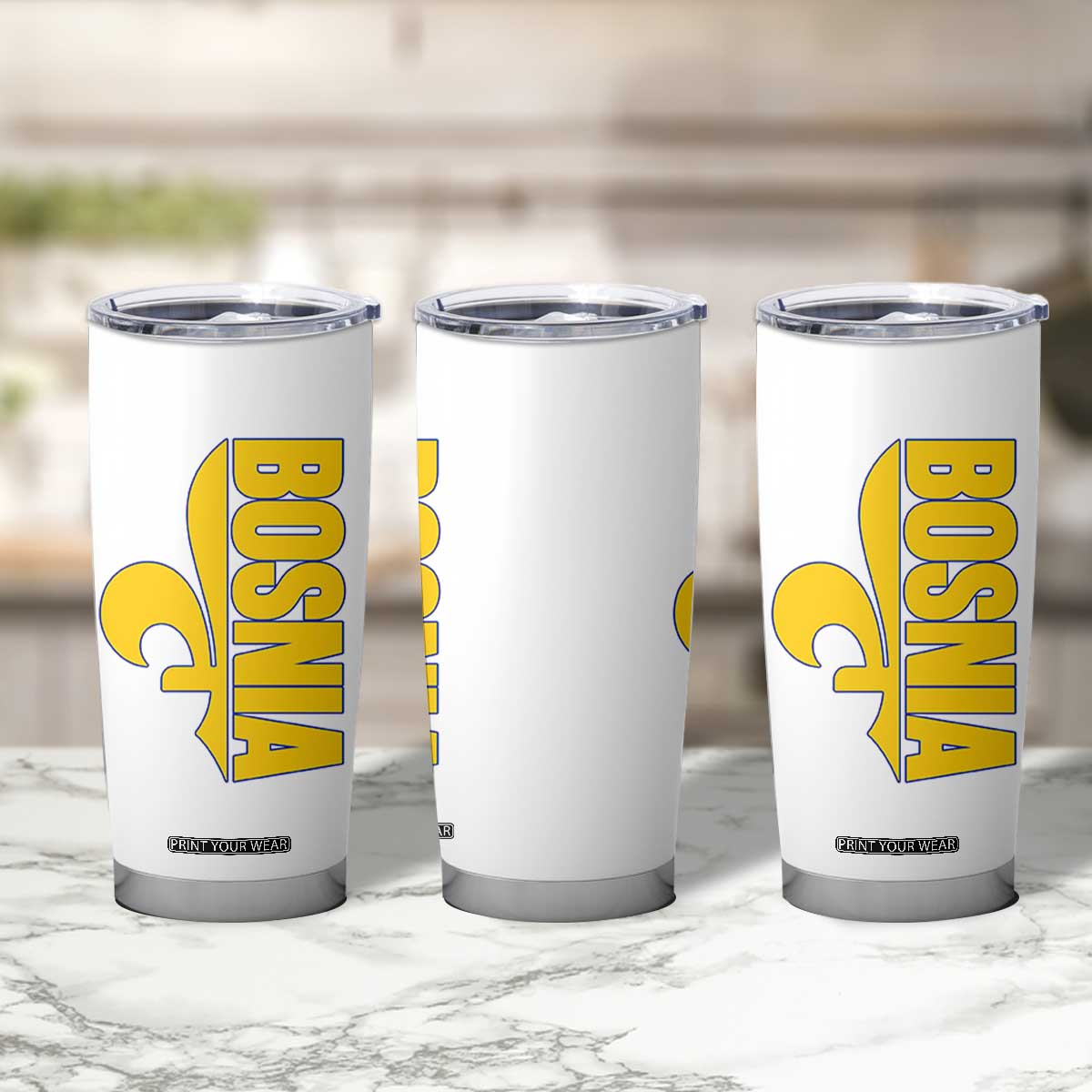 Bosnian Fleur De Lis Flag Tumbler Cup Proud Bosnia Heritage Gift