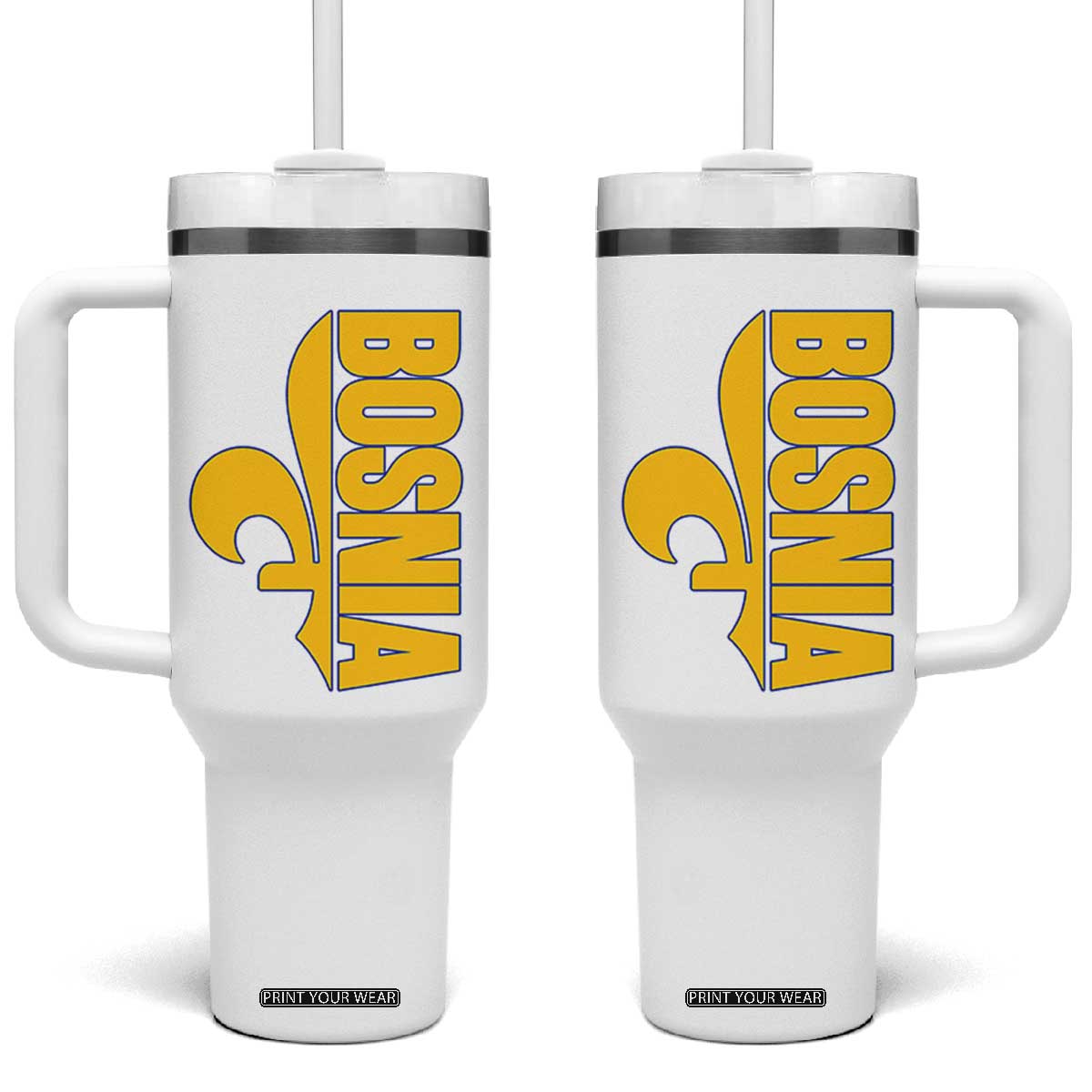 Bosnian Fleur De Lis Flag Tumbler With Handle Proud Bosnia Heritage Gift