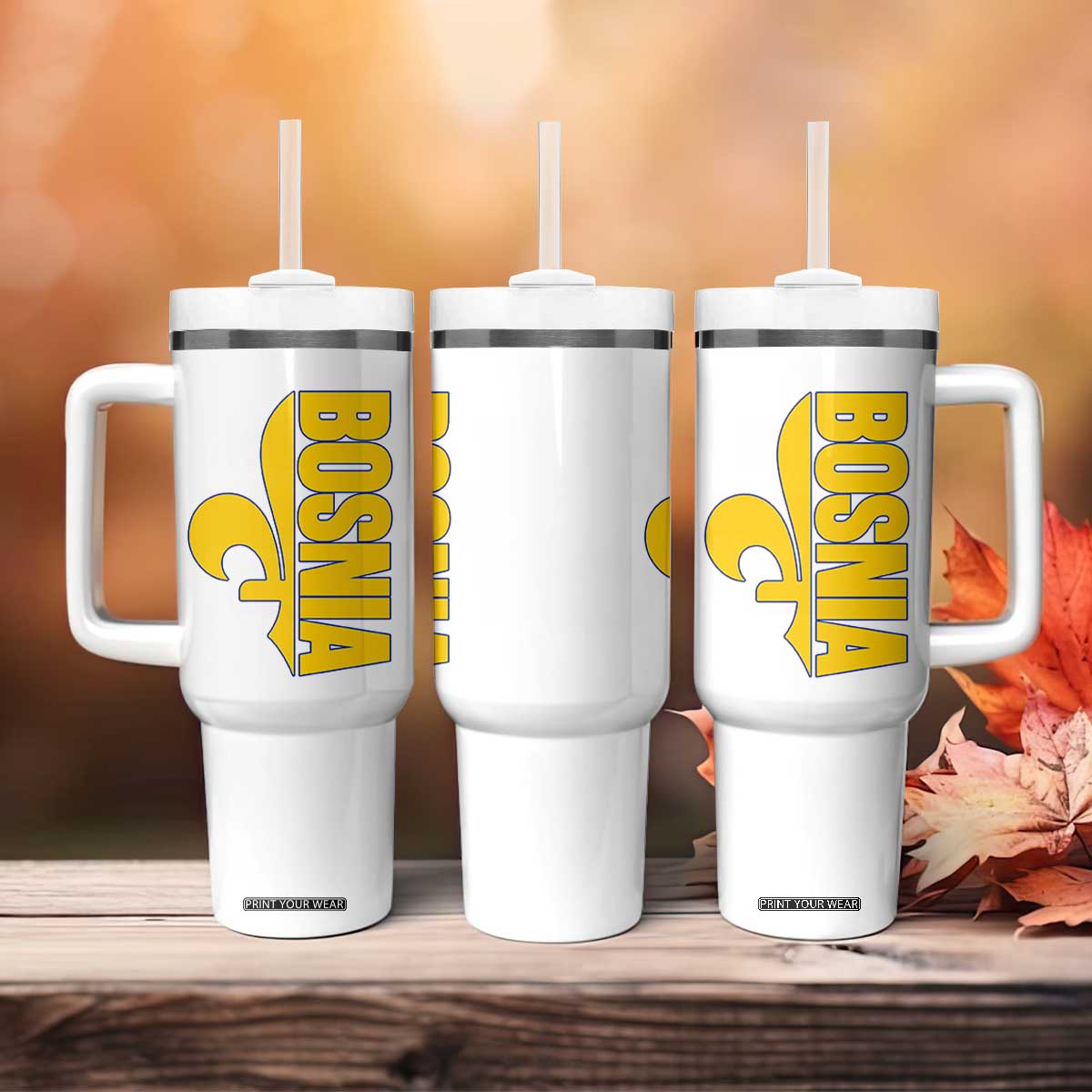 Bosnian Fleur De Lis Flag Tumbler With Handle Proud Bosnia Heritage Gift
