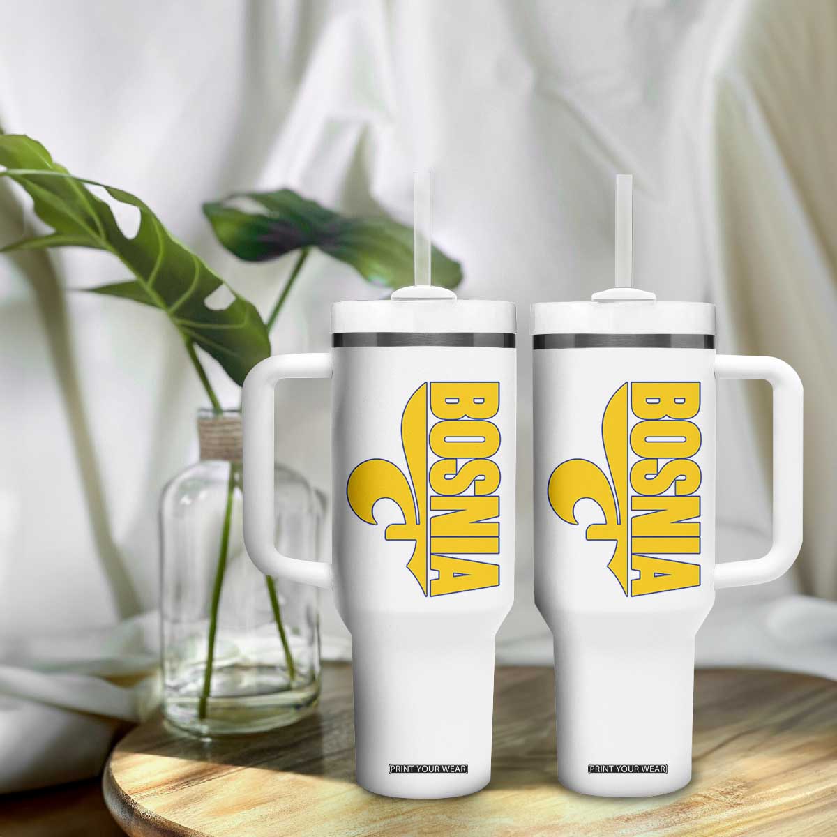 Bosnian Fleur De Lis Flag Tumbler With Handle Proud Bosnia Heritage Gift