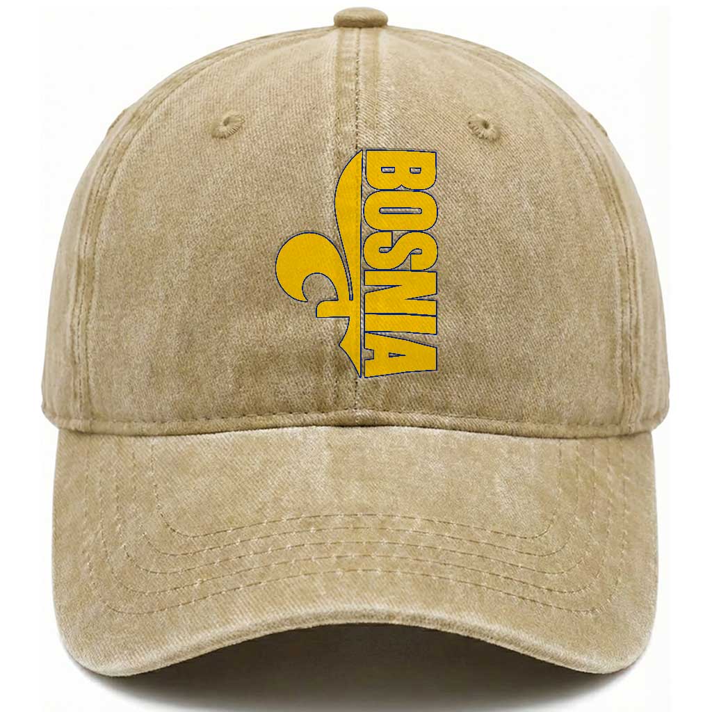 Bosnian Fleur De Lis Flag Washed Cotton Baseball Cap Proud Bosnia Heritage Gift