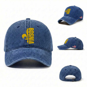 Bosnian Fleur De Lis Flag Washed Cotton Baseball Cap Proud Bosnia Heritage Gift
