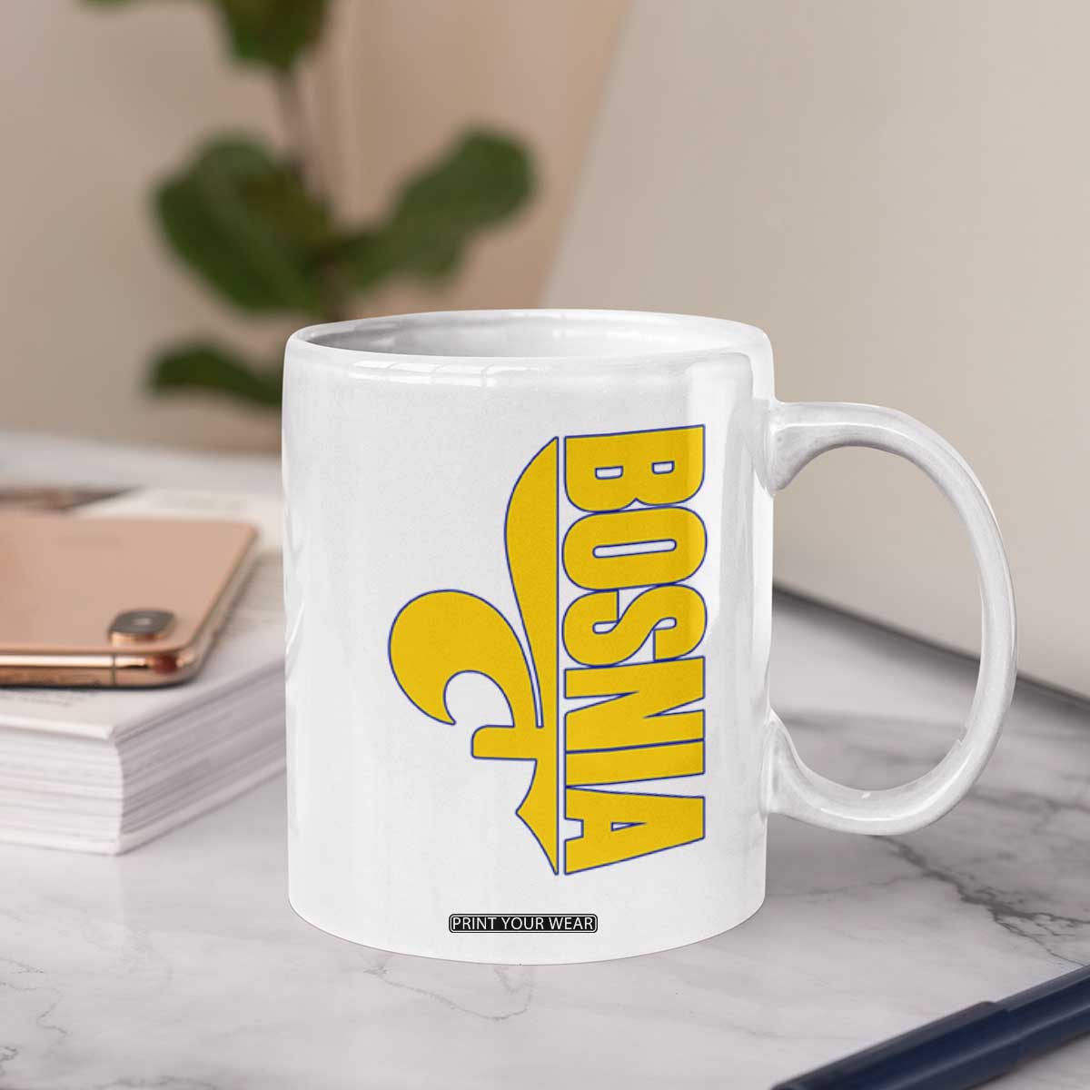 Bosnian Fleur De Lis Flag Coffee Mug Proud Bosnia Heritage Gift