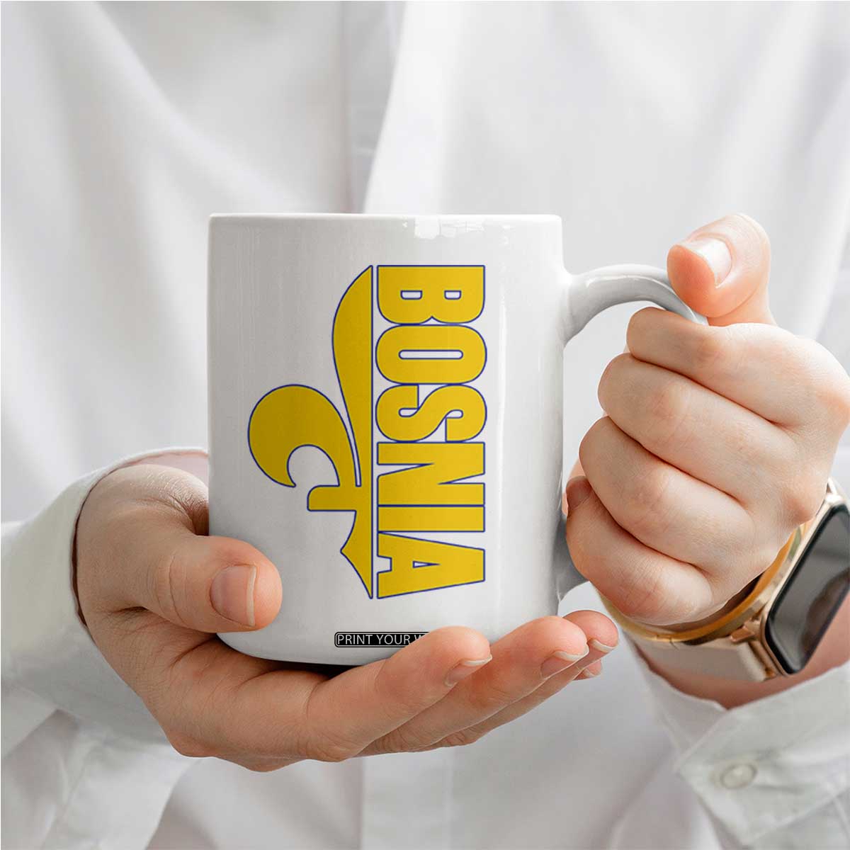 Bosnian Fleur De Lis Flag Coffee Mug Proud Bosnia Heritage Gift