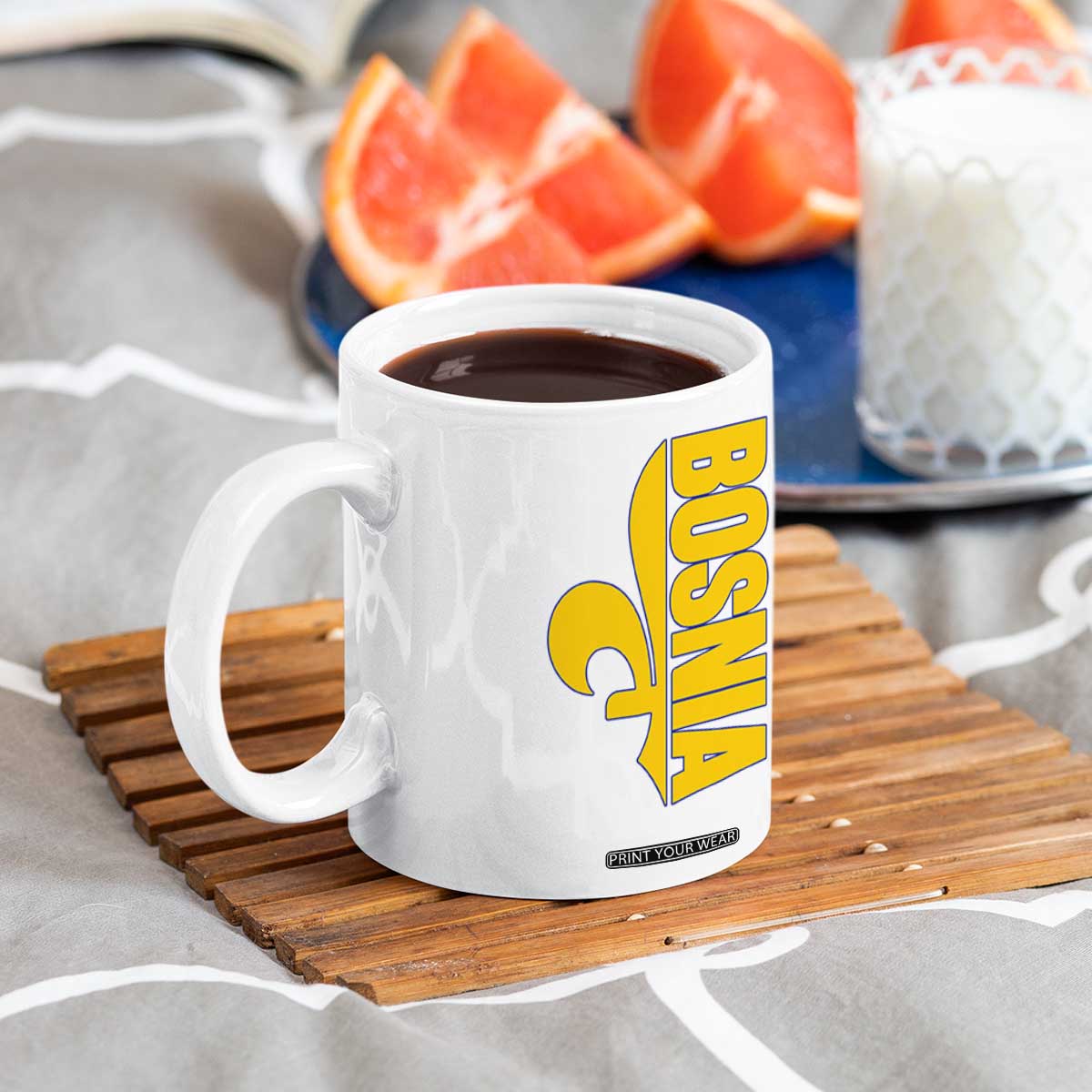 Bosnian Fleur De Lis Flag Coffee Mug Proud Bosnia Heritage Gift
