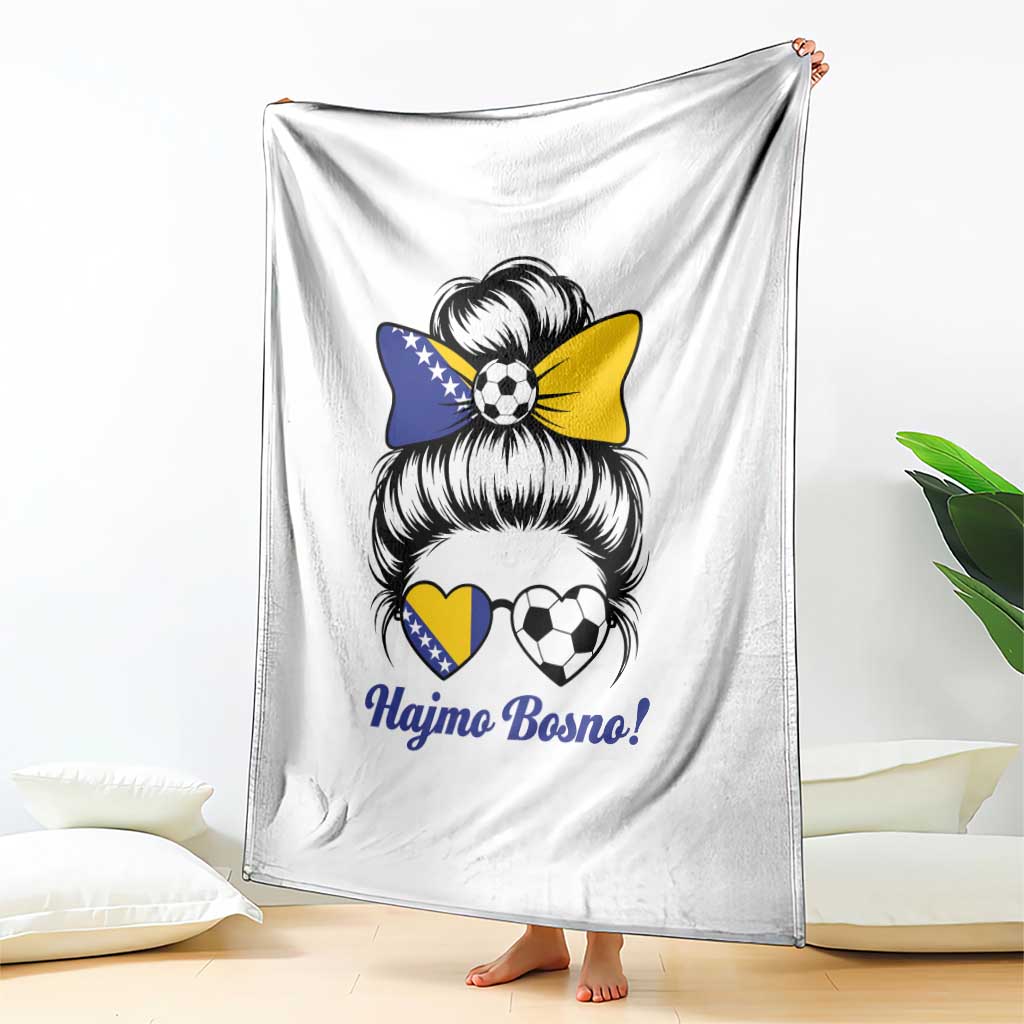 Bosnia Soccer Messy Bun Throw Blanket Hajmo Bosno Game Day Gift