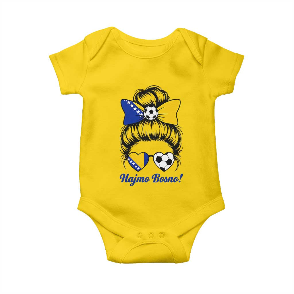 Bosnia Soccer Messy Bun Baby Onesie Hajmo Bosno Game Day Gift