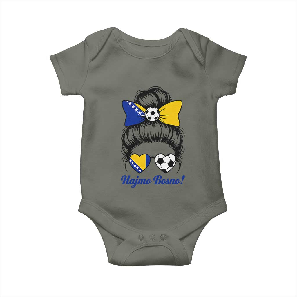 Bosnia Soccer Messy Bun Baby Onesie Hajmo Bosno Game Day Gift