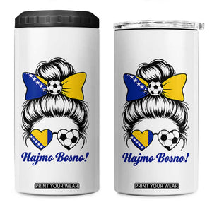 Bosnia Soccer Messy Bun 4 in 1 Can Cooler Tumbler Hajmo Bosno Game Day Gift