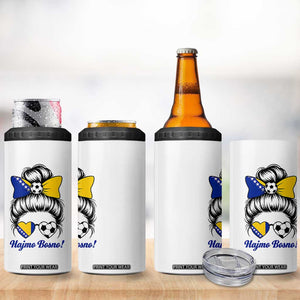 Bosnia Soccer Messy Bun 4 in 1 Can Cooler Tumbler Hajmo Bosno Game Day Gift