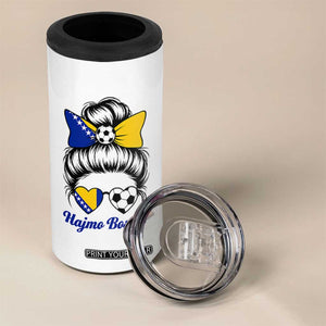 Bosnia Soccer Messy Bun 4 in 1 Can Cooler Tumbler Hajmo Bosno Game Day Gift