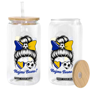 Bosnia Soccer Messy Bun Glass Can Hajmo Bosno Game Day Gift