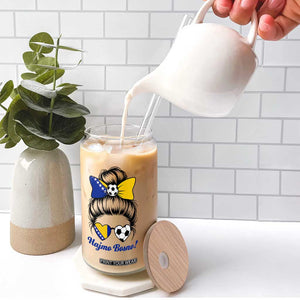 Bosnia Soccer Messy Bun Glass Can Hajmo Bosno Game Day Gift