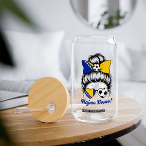 Bosnia Soccer Messy Bun Glass Can Hajmo Bosno Game Day Gift