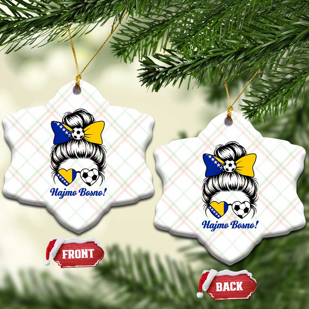 Bosnia Soccer Messy Bun Ceramic Ornament Hajmo Bosno Game Day Gift