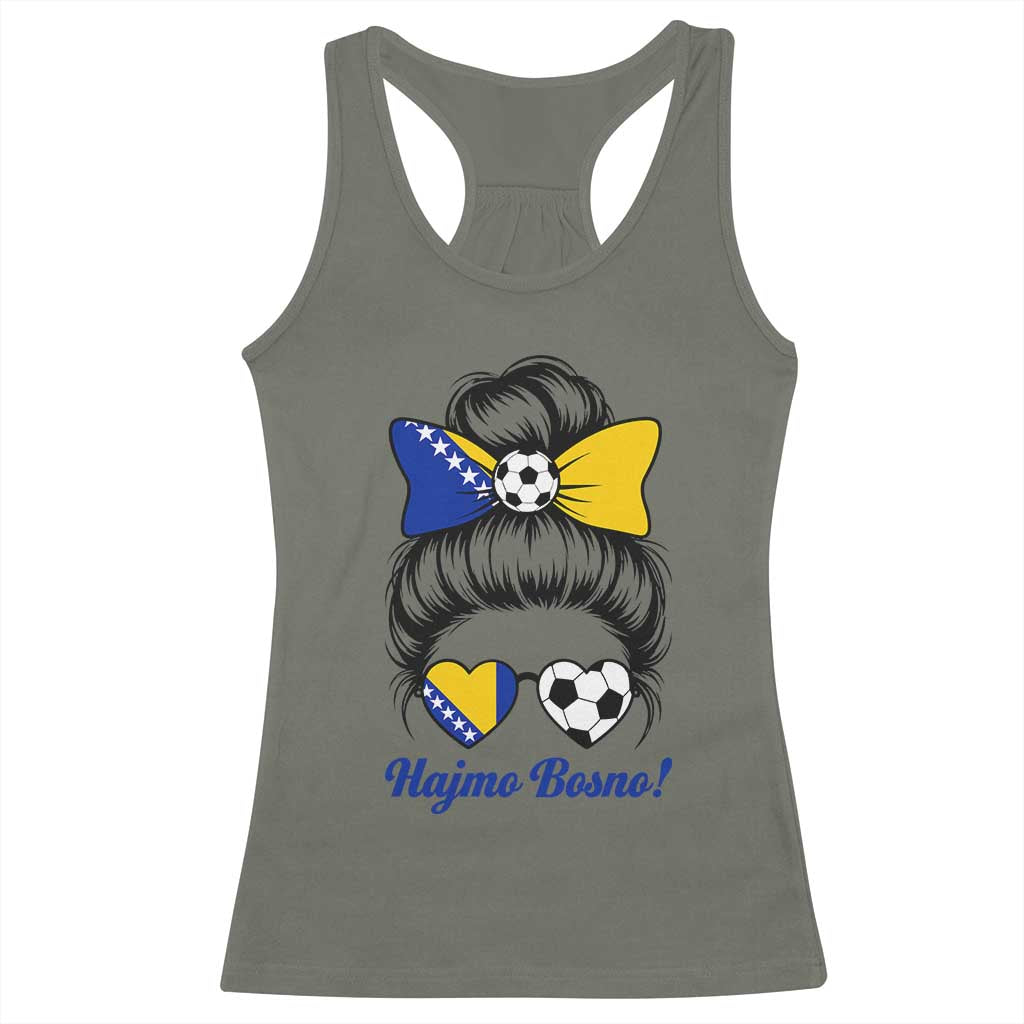 Bosnia Soccer Messy Bun Racerback Tank Top Hajmo Bosno Game Day Gift