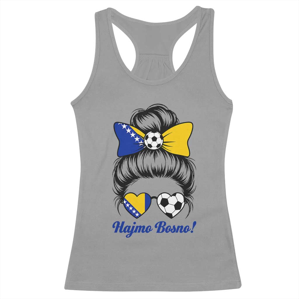 Bosnia Soccer Messy Bun Racerback Tank Top Hajmo Bosno Game Day Gift