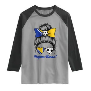 Bosnia Soccer Messy Bun Raglan Shirt Hajmo Bosno Game Day Gift