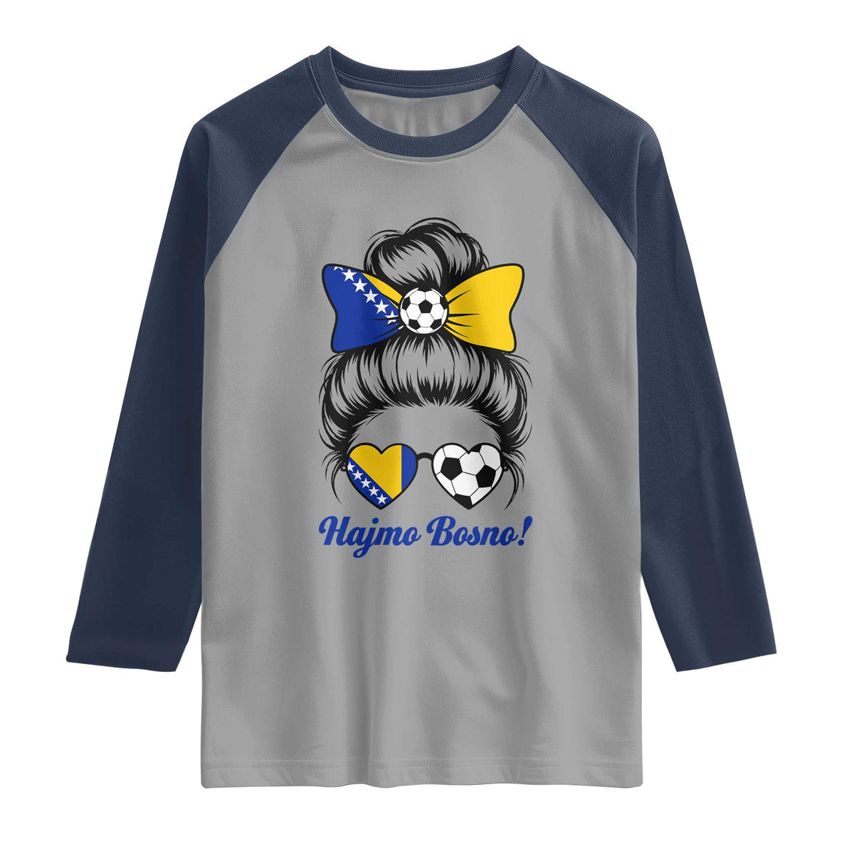Bosnia Soccer Messy Bun Raglan Shirt Hajmo Bosno Game Day Gift
